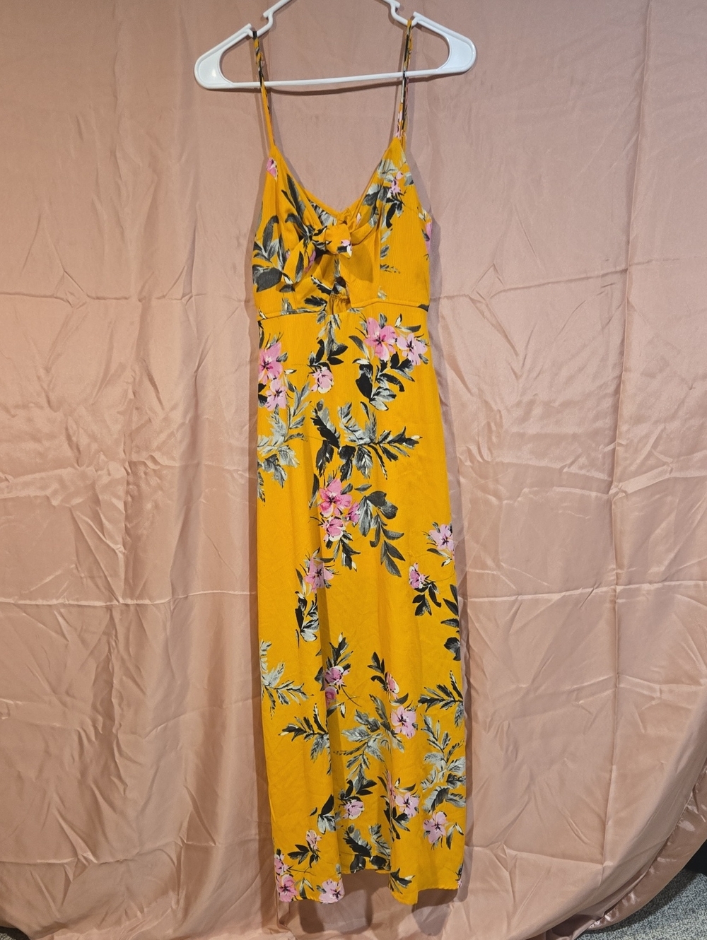 miami Yellow Floral Maxi Dress with Pink Blooms
